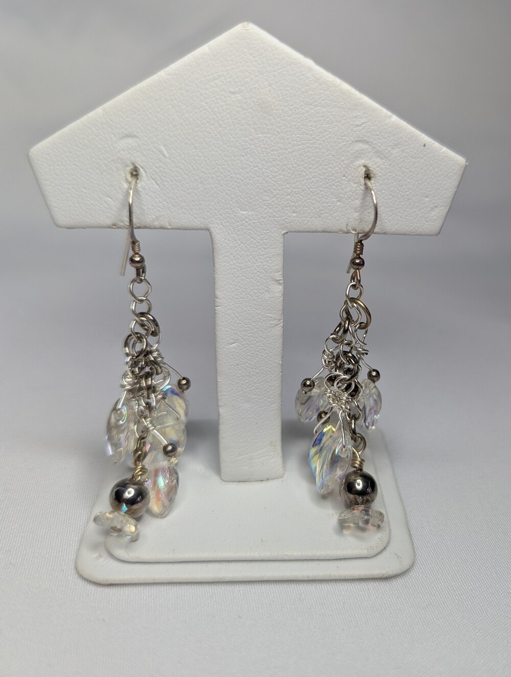 Sterling Silver Iridescent Cluster Dangle Earrings